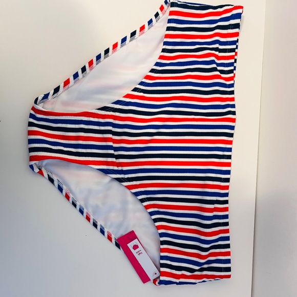 Xhilaration Ribbed Set Button-Front Bralette Bikini Top & Bottom Red Stripe 20W - Picture 13 of 16